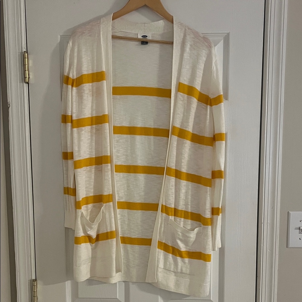 Old Navy White and Yellow Striped Cardigan